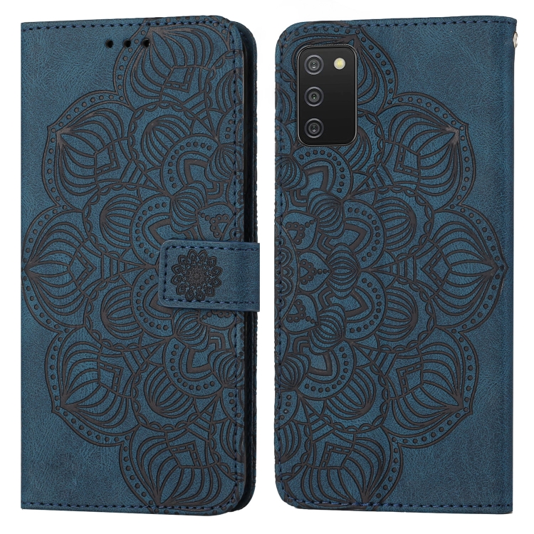 

For Samsung Galaxy A03s 164mm Mandala Embossed Flip Leather Phone Case(Blue)