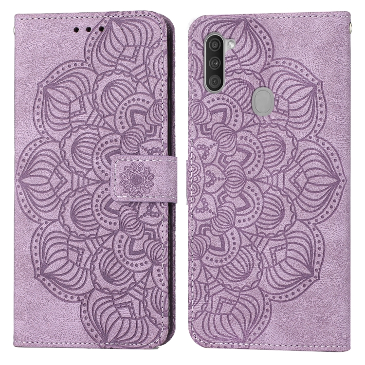 

For Samsung Galaxy A11 Mandala Embossed Flip Leather Phone Case(Purple)