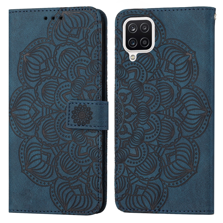 

For Samsung Galaxy A12 Mandala Embossed Flip Leather Phone Case(Blue)