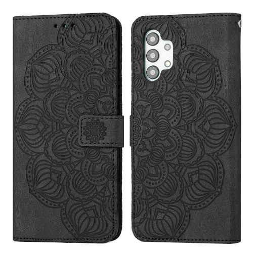 

For Samsung Galaxy A13 4G Mandala Embossed Flip Leather Phone Case(Black)