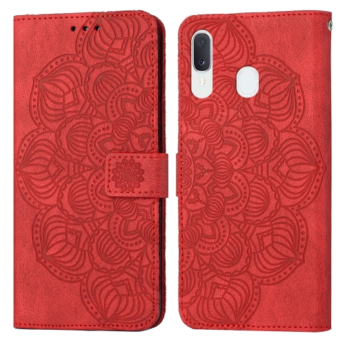 

For Samsung Galaxy A40 Mandala Embossed Flip Leather Phone Case(Red)