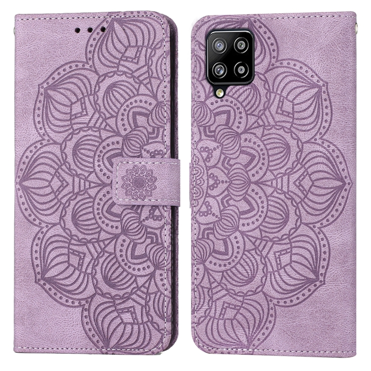 

For Samsung Galaxy A42 5G Mandala Embossed Flip Leather Phone Case(Purple)