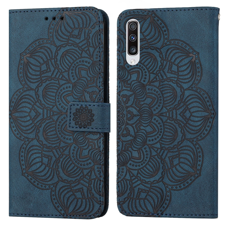 

For Samsung Galaxy A50 Mandala Embossed Flip Leather Phone Case(Blue)