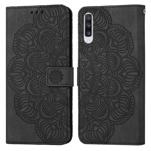 

For Samsung Galaxy A70 Mandala Embossed Flip Leather Phone Case(Black)