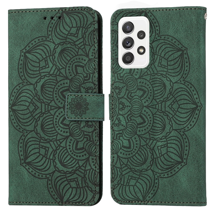 

For Samsung Galaxy A73 Mandala Embossed Flip Leather Phone Case(Green)