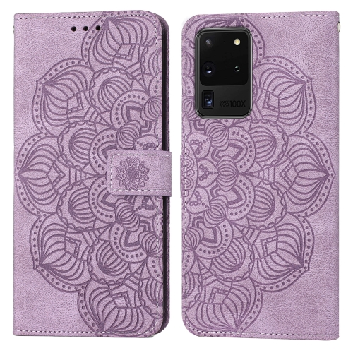 

For Samsung Galaxy S20 Ultra Mandala Embossed Flip Leather Phone Case(Purple)