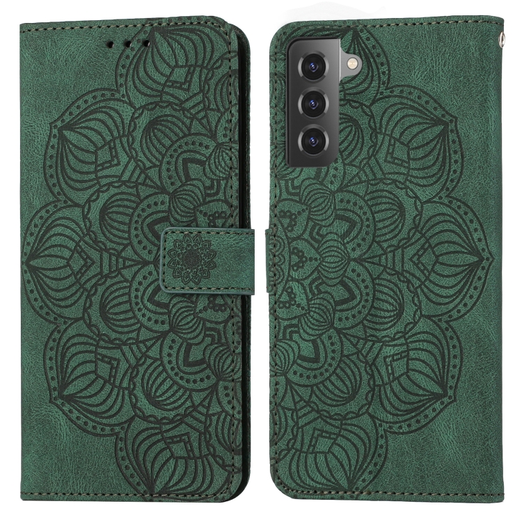 

For Samsung Galaxy S21 FE 5G Mandala Embossed Flip Leather Phone Case(Green)