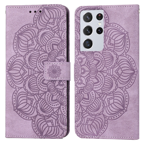 For Samsung Galaxy S21 Ultra 5G Mandala Embossed Flip Leather Phone Case(Purple)