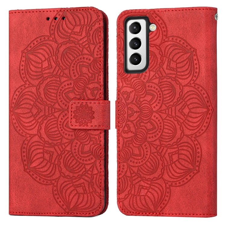 

For Samsung Galaxy S22 5G Mandala Embossed Flip Leather Phone Case(Red)