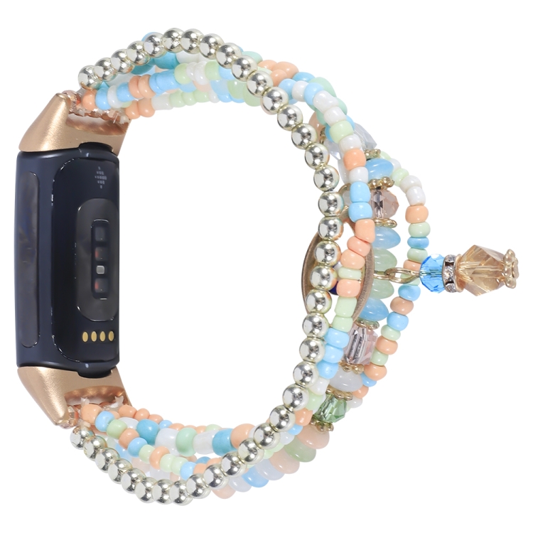

For Fitbit Charge 5 Eye Bead Chain Watch Band(Pink)