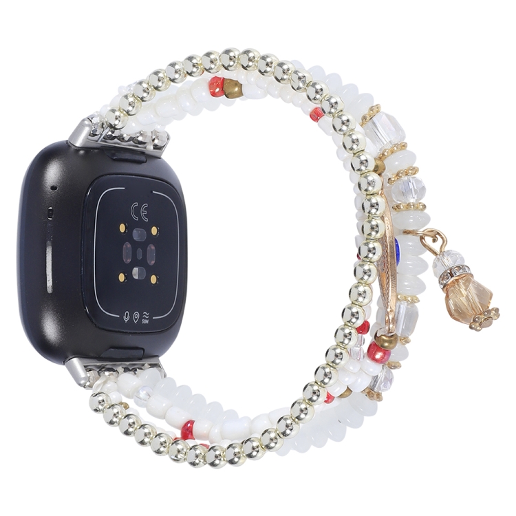 

For Fitbit Versa 3 / Sense Eye Bead Chain Watch Band(White)