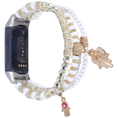 

For Fitbit Charge 5 Palm Bead Chain Watch Band(White)