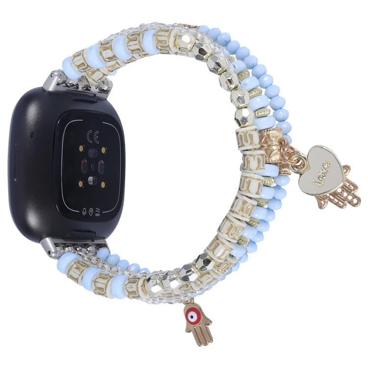 

For Fitbit Versa 3 / Sense Palm Bead Chain Watch Band(Blue)