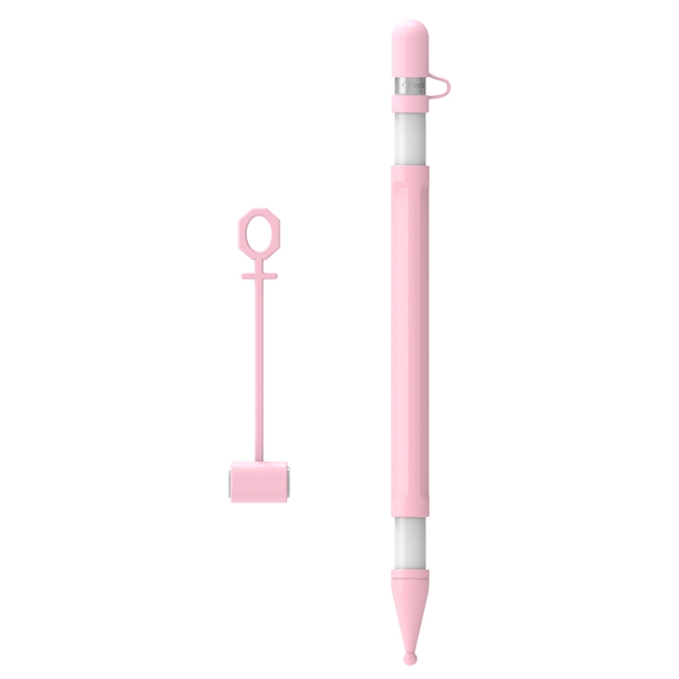 

4 in 1 Stylus Silicone Protective Cover Short Set For Apple Pencil 1(Pink)