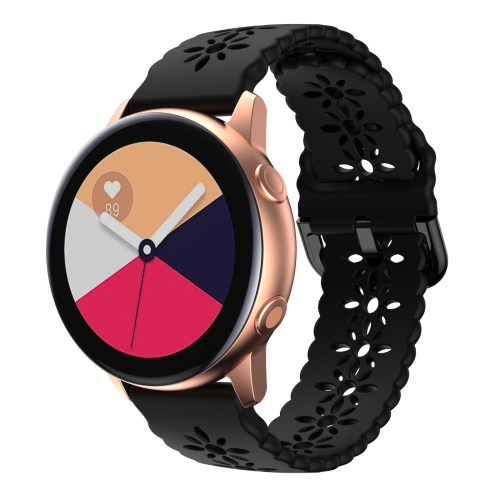 

For Samsung Galaxy Watch4 20mm Plum Blossom Hollowed Silicone Watch Band(Black)