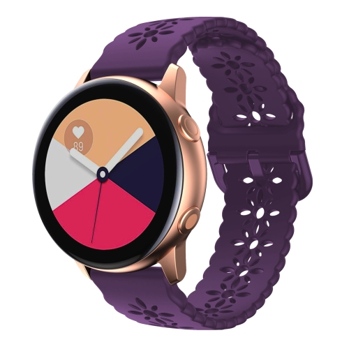 

For Samsung Galaxy Watch4 20mm Plum Blossom Hollowed Silicone Watch Band(Dark Purple)