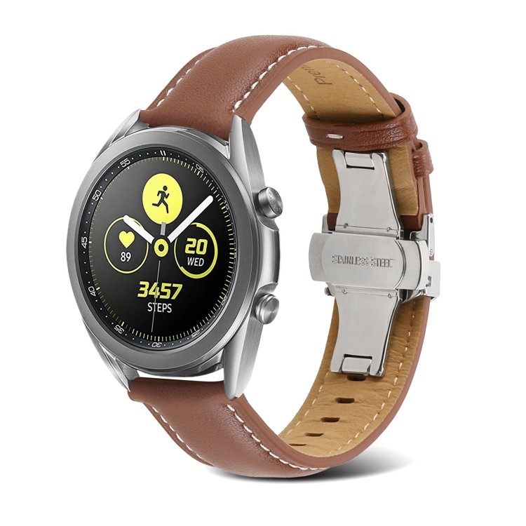 

For Huawei Watch GT 3 Pro 22mm Butterfly Buckle Stitching Genuine Leather Watch Band(Brown)