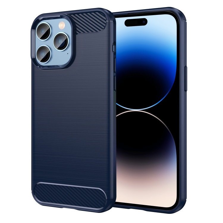 

For iPhone 14 Pro Brushed Texture Carbon Fiber TPU Phone Case (Blue)