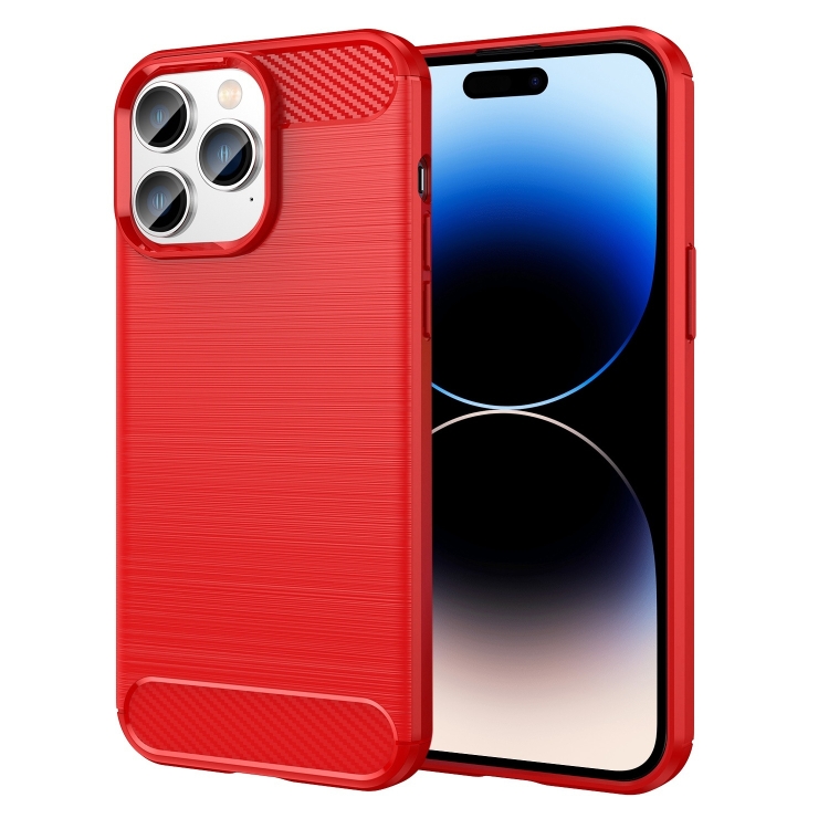 

For iPhone 14 Pro Brushed Texture Carbon Fiber TPU Phone Case (Red)