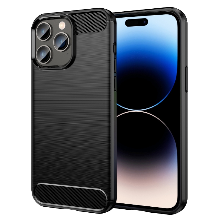 

For iPhone 14 Pro Max Brushed Texture Carbon Fiber TPU Phone Case (Black)