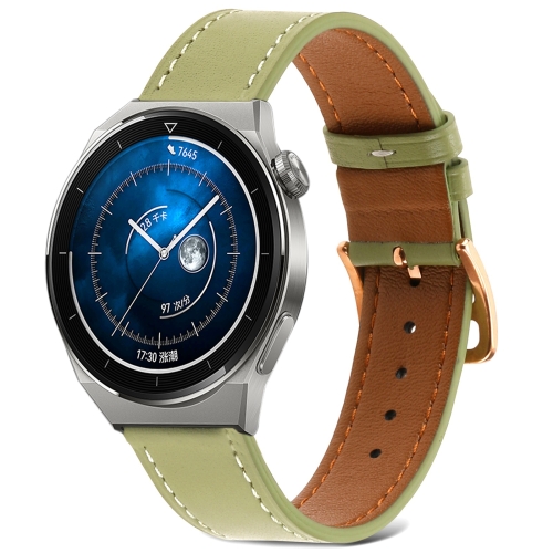 

For Huawei Watch GT 3 Pro 22mm Plain Weave Genuine Leather Watch Band(Avocado Green)