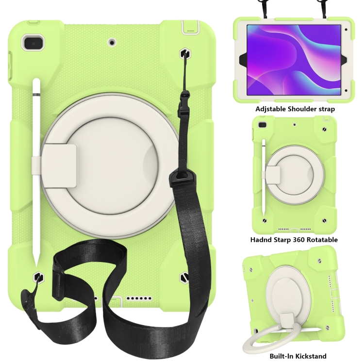

For iPad 10.2 2019/10.2 2020/10.2 2021 Silicone + PC Full Body Protection Tablet Case With Holder & Strap(Green)