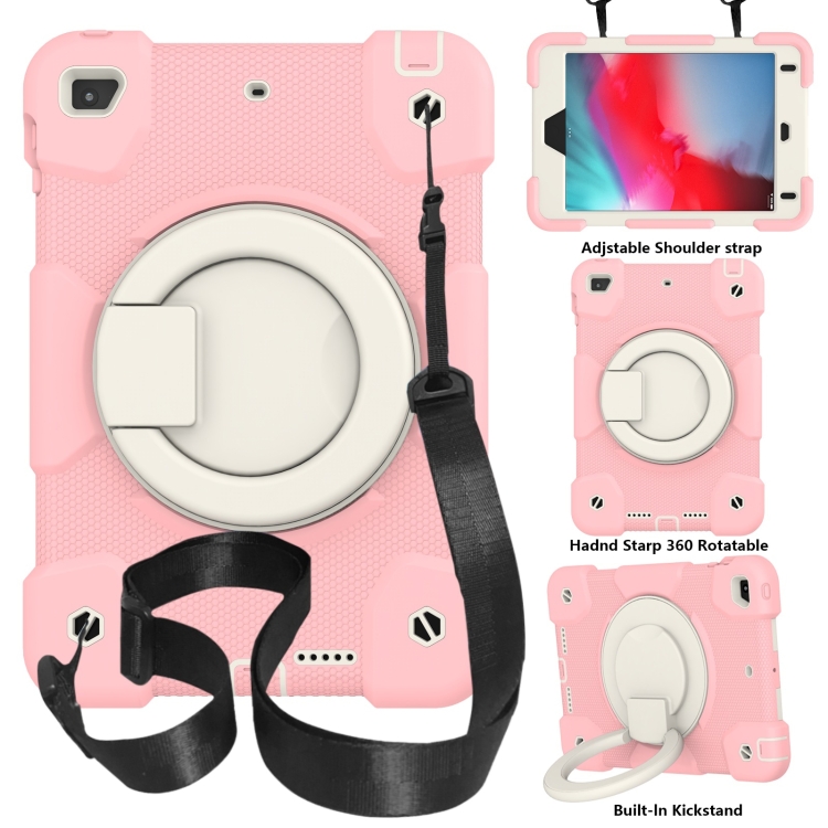 

For iPad mini 4 2015/mini 2019 Silicone + PC Full Body Protection Tablet Case With Holder & Strap(Pink)