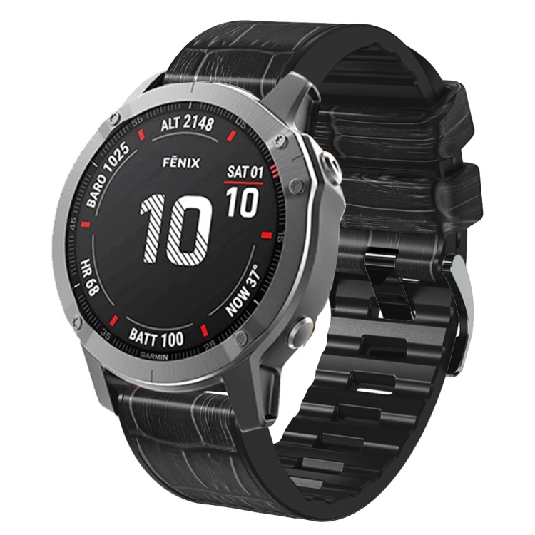 

For Garmin Fenix 7/6 Pro/5 Plus 22mm Crocodile Texture Silicone Leather Watch Band(Black)