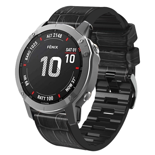 

For Garmin Fenix 7X/6X Pro/Tactix 7 26mm Crocodile Texture Silicone Leather Watch Band(Black)