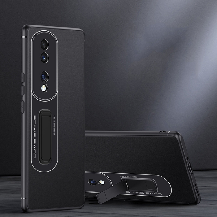 

For Honor 70 Frosted Holder Phone Case(Matte Black)