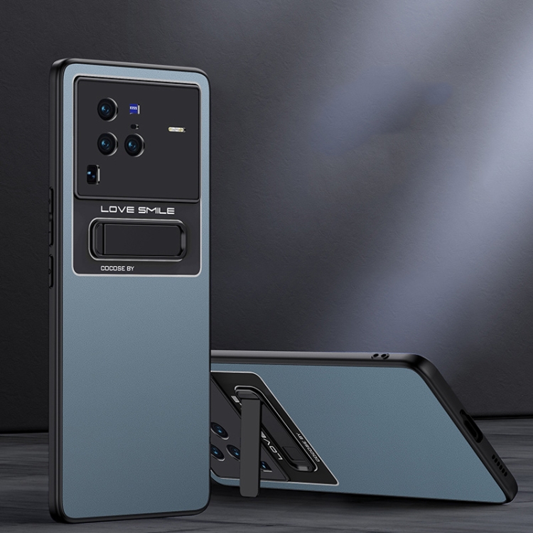 

For vivo X80 Pro Frosted Holder Phone Case(Sea Blue Grey)