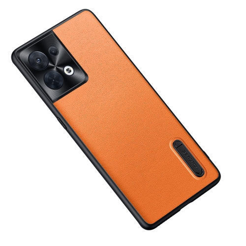

For OPPO Reno8 Folding Holder Plain Leather Phone Case(Orange)