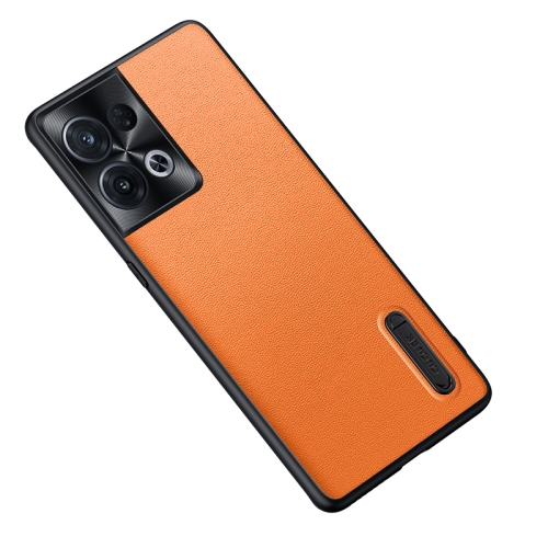 

For OPPO Reno8 Pro Folding Holder Plain Leather Phone Case(Orange)