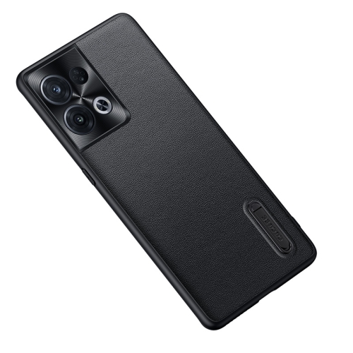 

For OPPO Reno8 Pro Folding Holder Plain Leather Phone Case(Black)