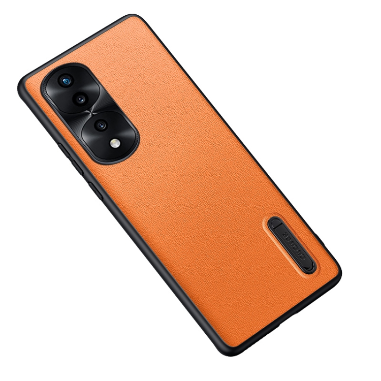 

For Honor 70 Pro Folding Holder Plain Leather Phone Case(Orange)
