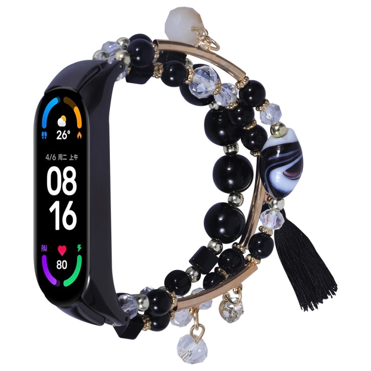 

For Xiaomi Mi Band 4 / 3 Round Bead Chain Watch Band(Black)