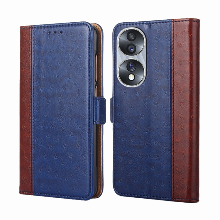 

For Honor 70 Ostrich Texture Flip Leather Phone Case(Blue)
