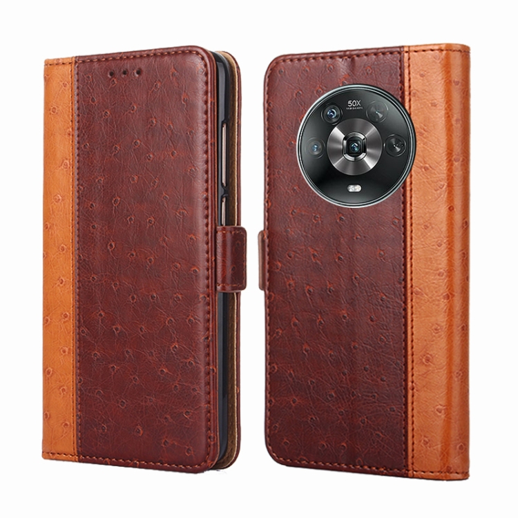 

For Honor Magic4 Ostrich Texture Flip Leather Phone Case(Brown)