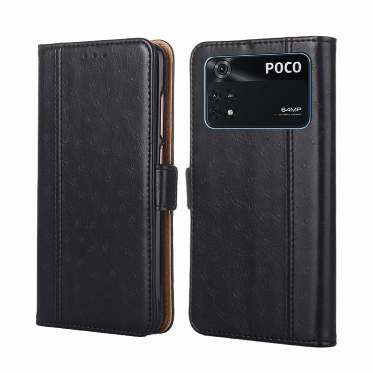 

For Xiaomi Poco M4 Pro Ostrich Texture Flip Leather Phone Case(Black)