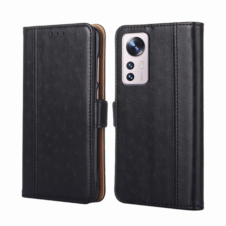 

For Xiaomi 12 Pro Ostrich Texture Flip Leather Phone Case(Black)