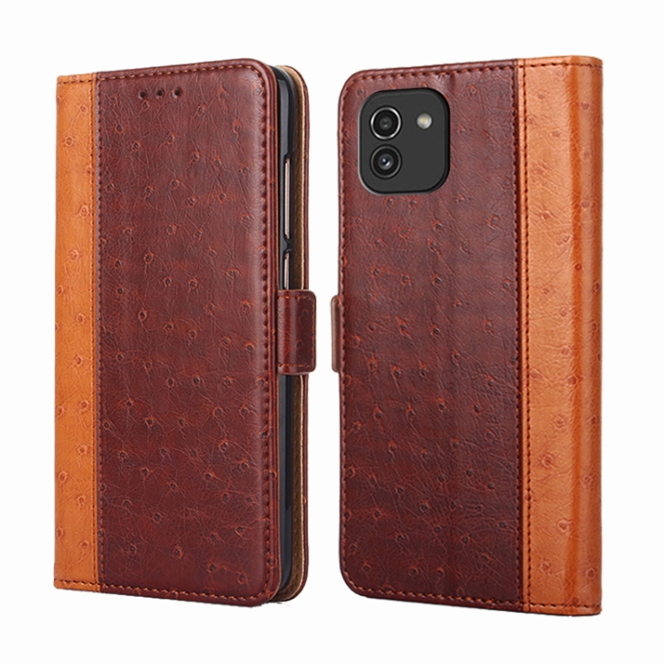 

For Samsung Galaxy A03 166mm Ostrich Texture Flip Leather Phone Case(Brown)