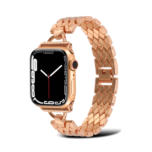 

D-shaped Rhombus Metal Watch Band For Apple Watch Series 7 45mm / 6&SE&5&4 44mm / 3&2&1 42mm(Rose Gold)