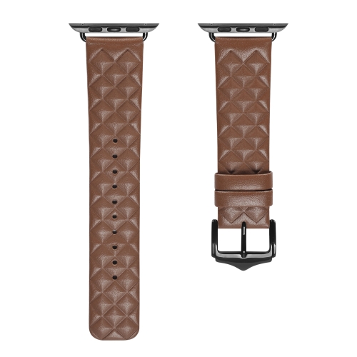 

DUX DUCIS Rhombus Pattern Genuine Leather Watch Band For Apple Watch Series 7 45mm / 6&SE&5&4 44mm / 3&2&1 42mm(Brown)