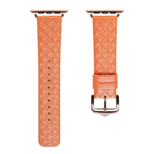 

DUX DUCIS Rhombus Pattern Genuine Leather Watch Band For Apple Watch Series 8&7 45mm / SE 2&6&SE&5&4 44mm / 3&2&1 42mm(Orange)