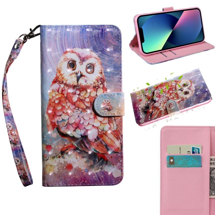 

3D Painting Pattern Coloured Drawing Leather Phone Case For iPhone 14 Max (Colorful Owl)