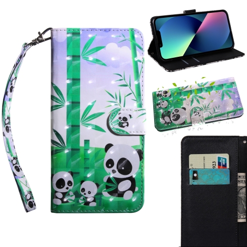 

3D Painting Pattern Coloured Drawing Leather Phone Case For iPhone 14 (Panda)