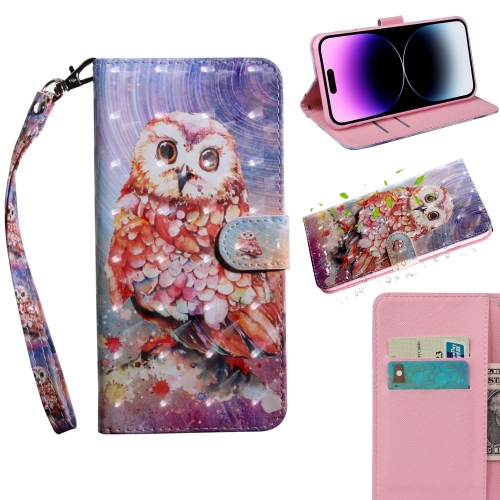 

3D Painting Pattern Coloured Drawing Leather Phone Case For iPhone 14 Pro (Colorful Owl)