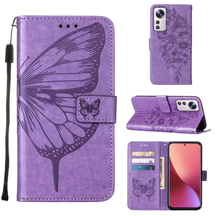 

For Xiaomi 12 Lite Embossed Butterfly Leather Phone Case(Light Purple)