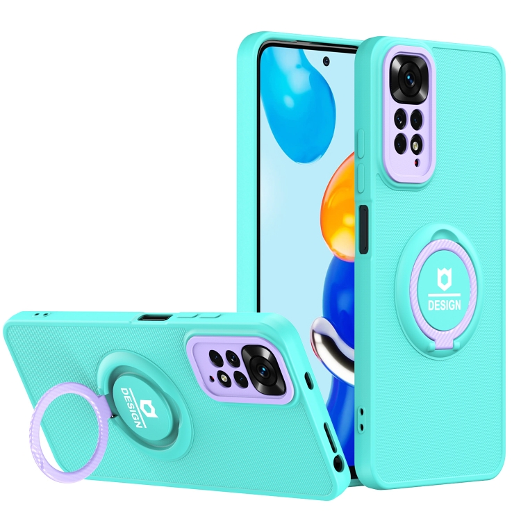 

For Xiaomi Redmi Note 11 2022 6.43 inch / Note 11S International Eagle Eye Ring Holder Phone Case(Light Green + Purple)