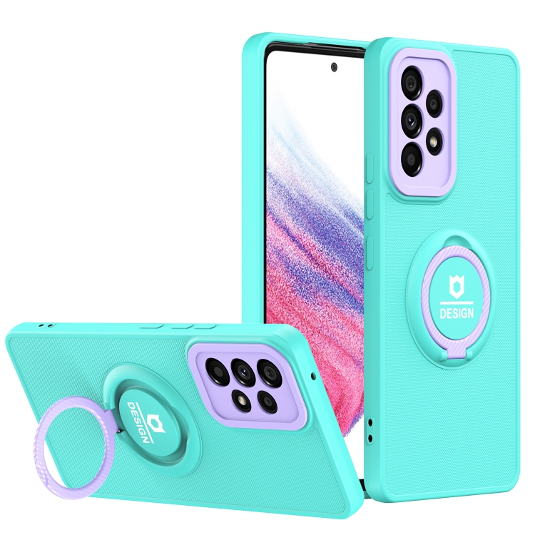 

For Samsung Galaxy A73 5G Eagle Eye Ring Holder Phone Case(Light Green + Purple)